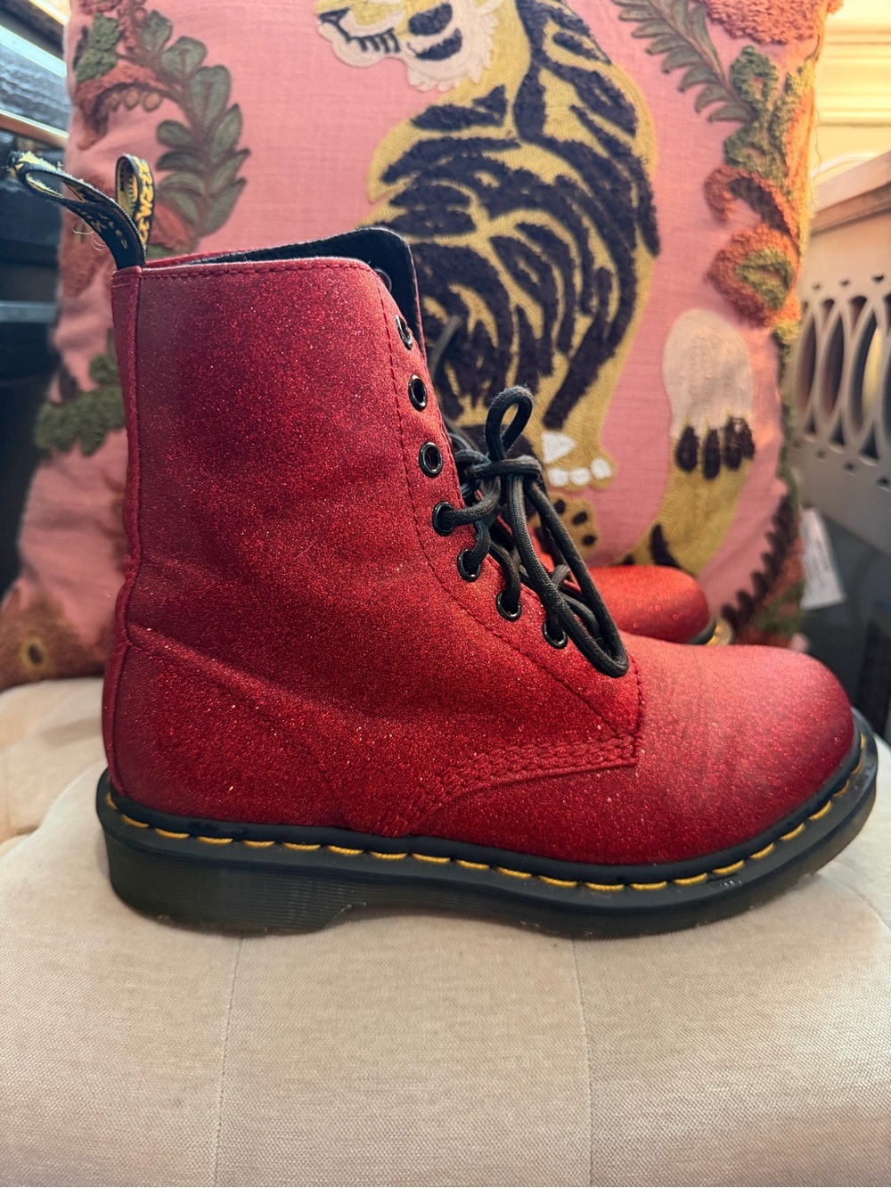 Dr. Martens Black 1460 Pascal Pascal Glitter Boot RED
